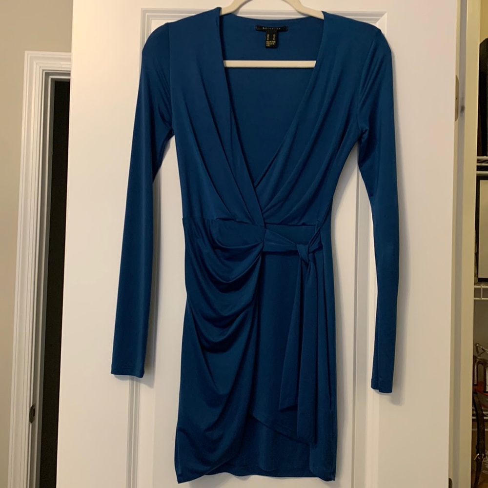 Blue silk long sleeve dress size XS